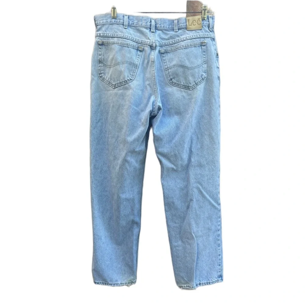 Lee Light Wash Ripped Frayed 5 Pocket Mens Blue Denim Jeans Size 37 x 29